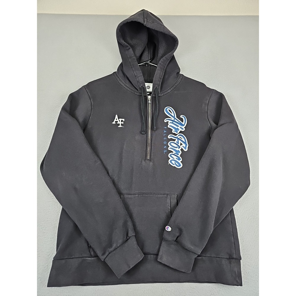 Champion Air Force Falcons Hoodie USAF Women's Large Black 1/2 Zip Pullover